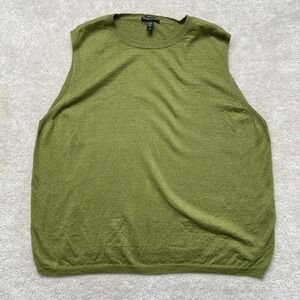 Eileen Fisher Linen Blend Sweater Tank Top Womens L Sleeveless Crew Neck Green